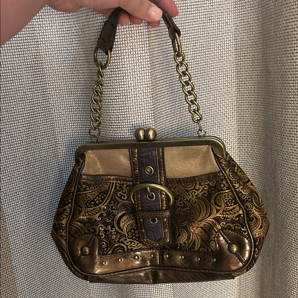 Elegant Gold and Brown Women's Handbag
